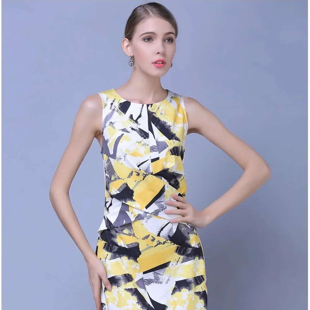 Waistcoat high-end fold plus-size women print dress slim fashion - Picture 2 of 3